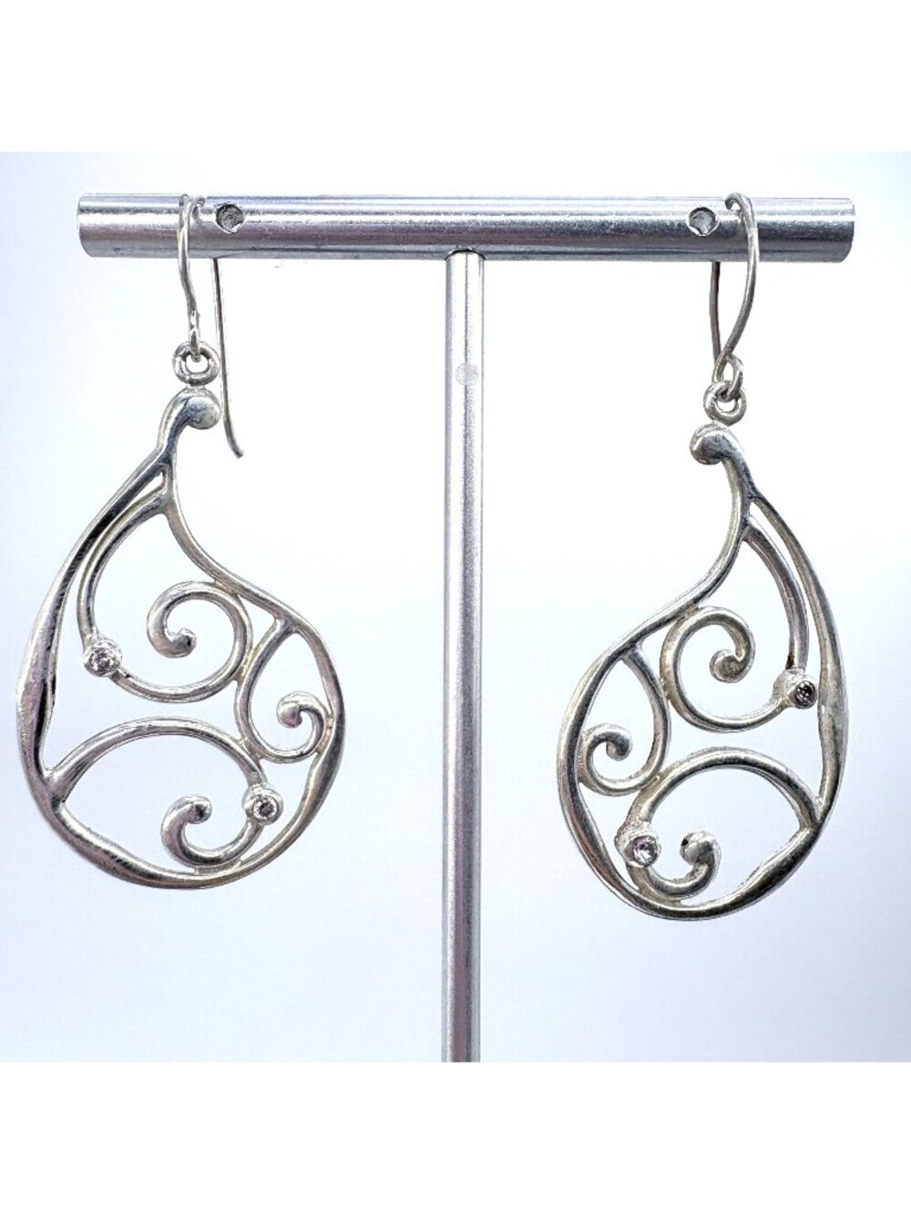 Teardrop Scroll Design Sterling Silver 925 Dangle Earrings Size 2" Length